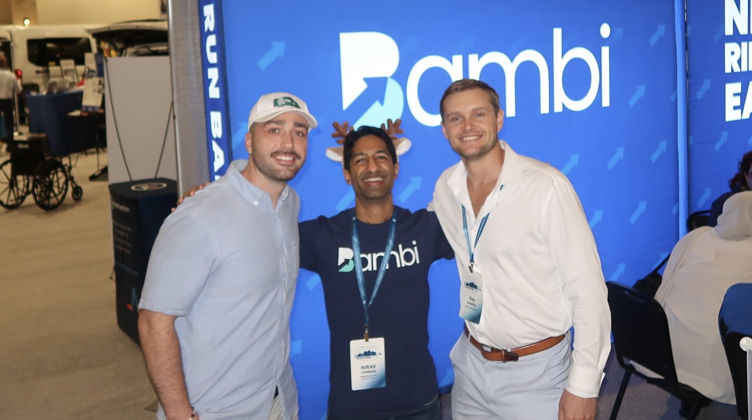 Ray Damitio and Mac Andrews with Nirav Chheda of Bambi at the NEMT Experts Podcast booth